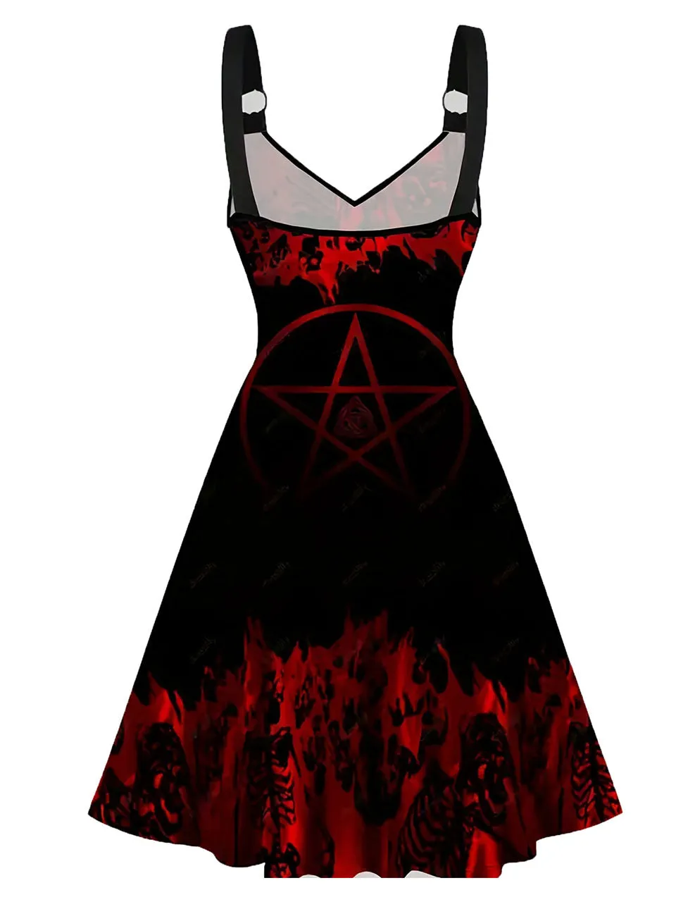 1950S Halloween Wing Printed Strap Vintage Dress