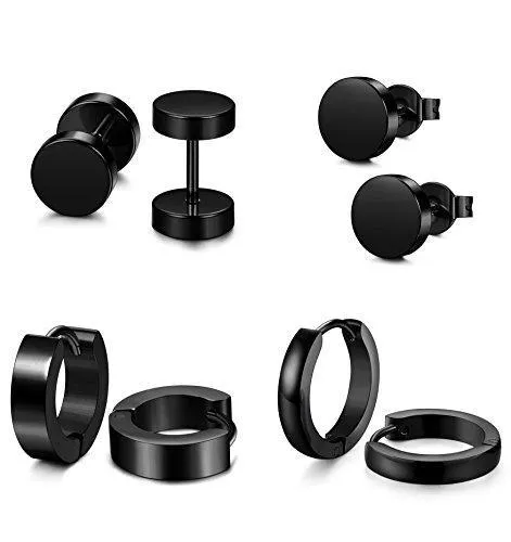 4 Pairs Stainless Steel Stud Earrings for Men Women Hoop Earrings Huggie Piercing 18G