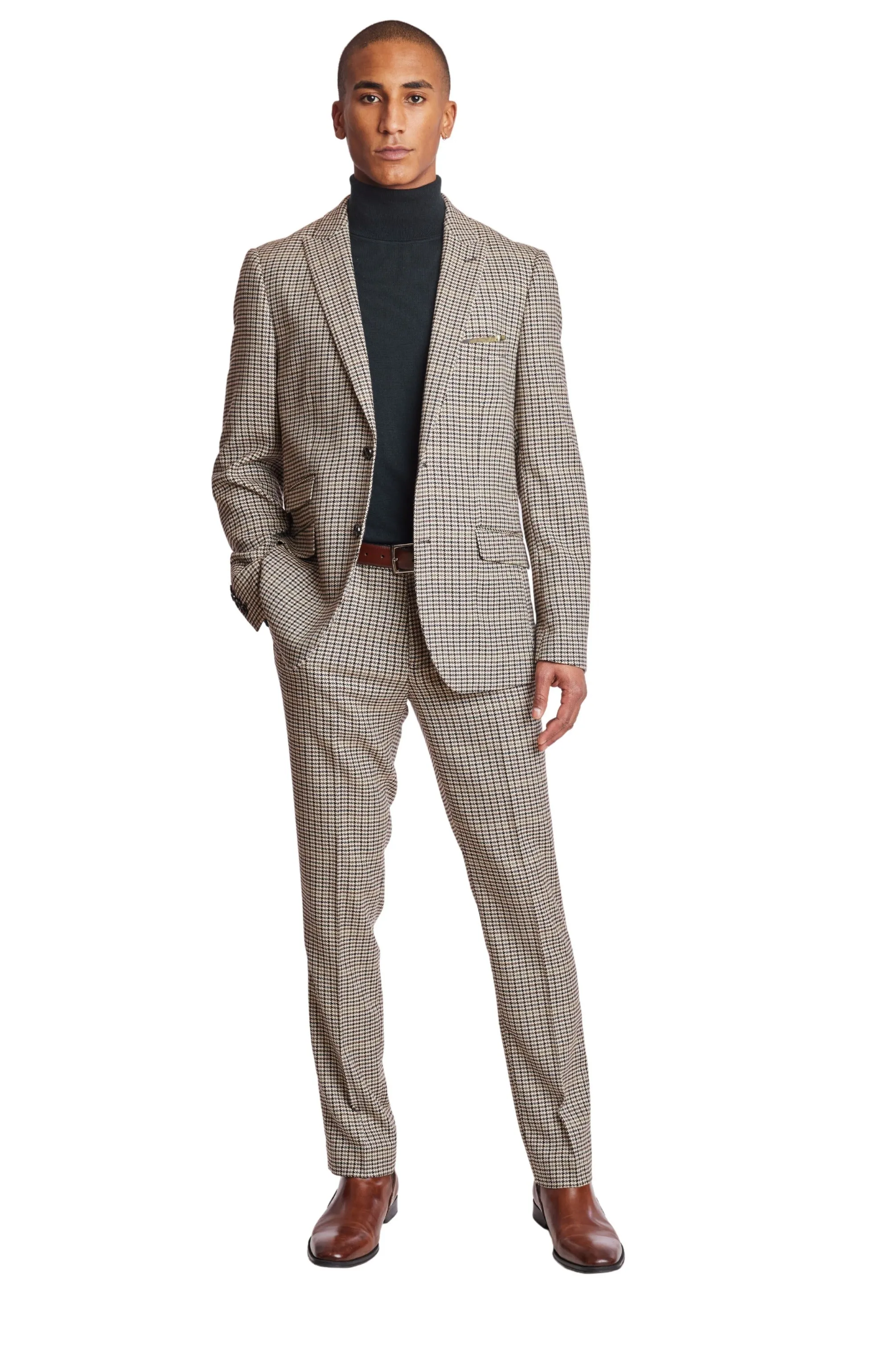 Ashton Peak Jacket - slim - Brown Green Houndstooth