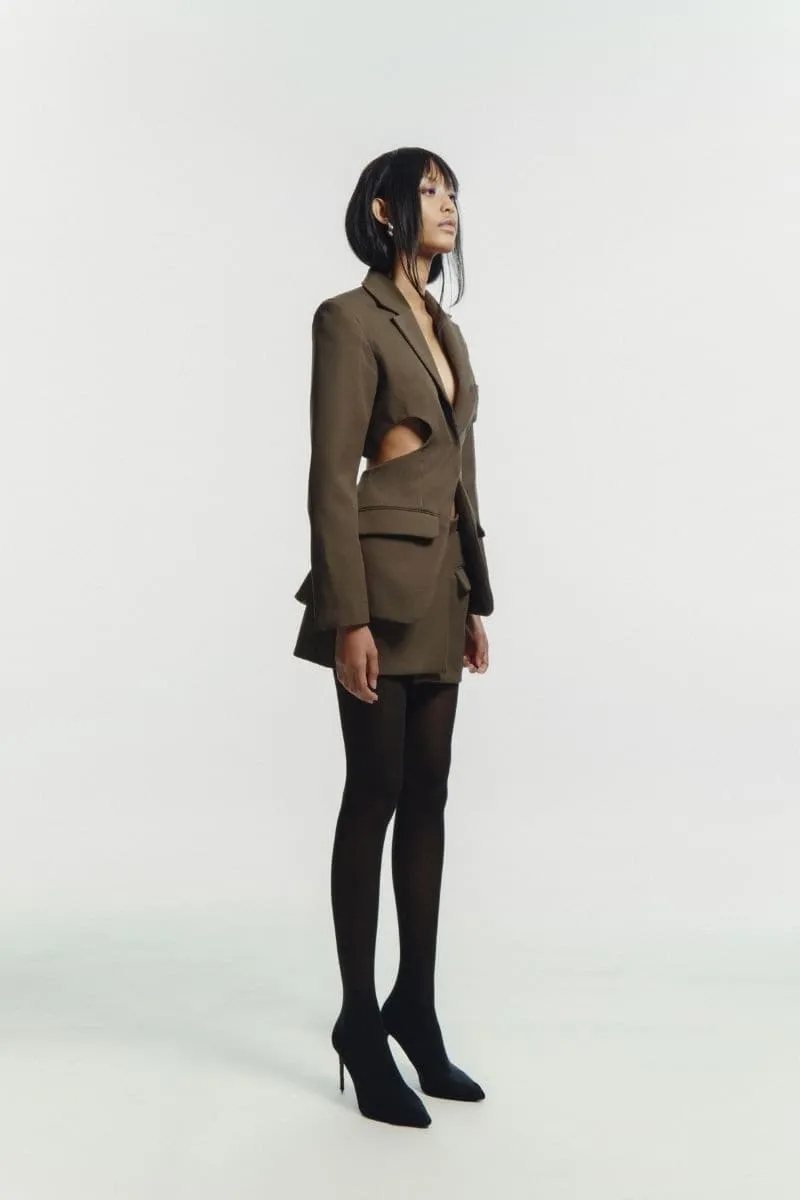 CHARCOAL TAILORED CUT-OUT CEDAR SUIT JACKET