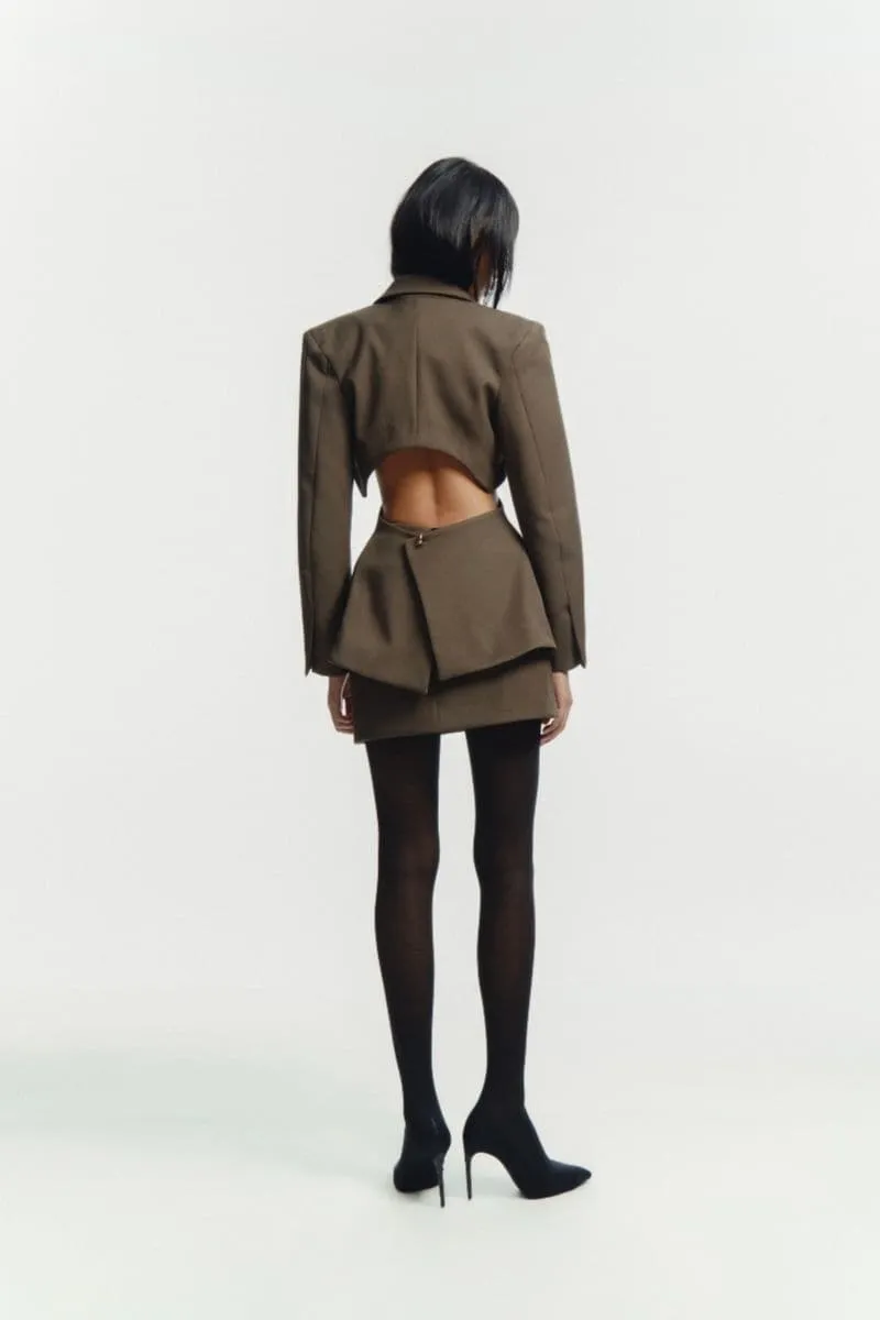 CHARCOAL TAILORED CUT-OUT CEDAR SUIT JACKET