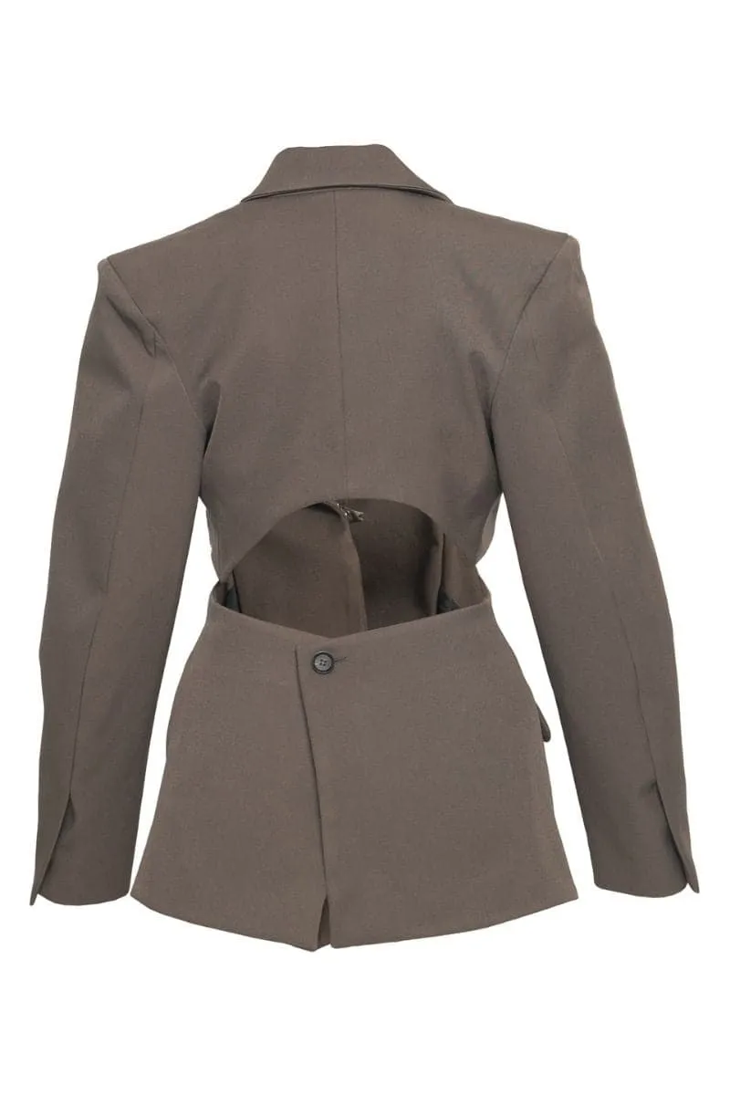 CHARCOAL TAILORED CUT-OUT CEDAR SUIT JACKET