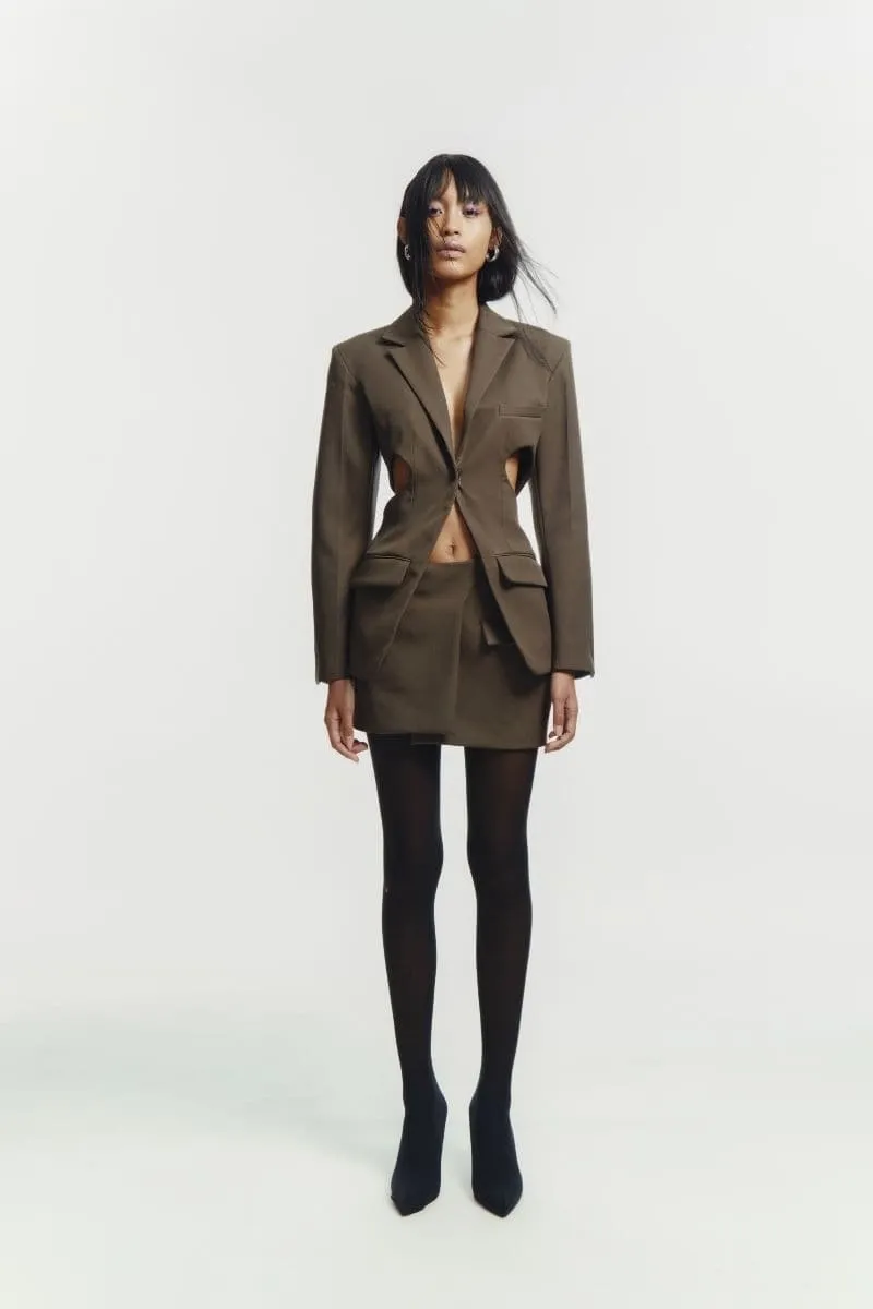 CHARCOAL TAILORED CUT-OUT CEDAR SUIT JACKET