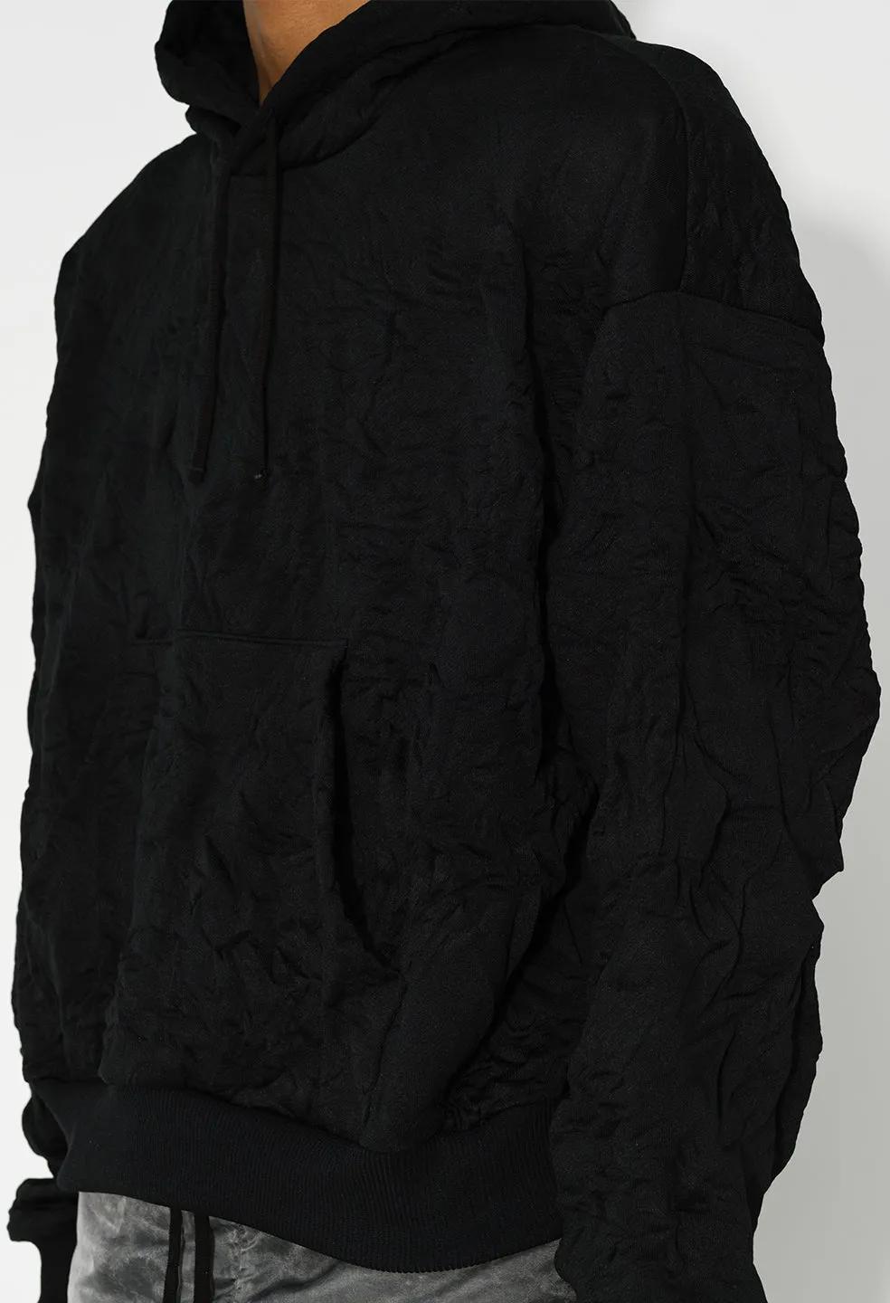 Crinkled Terry Hoodie / Black