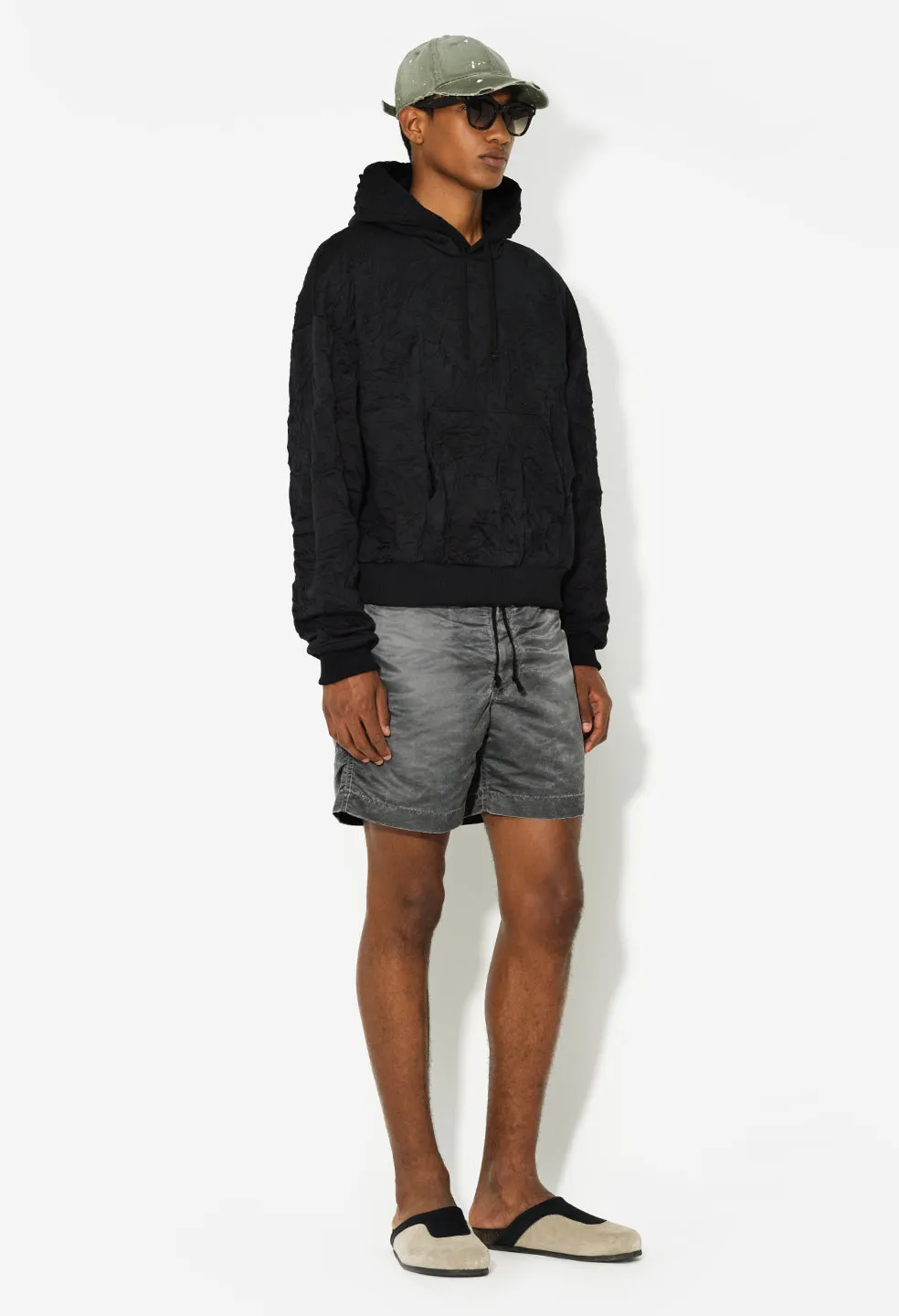 Crinkled Terry Hoodie / Black