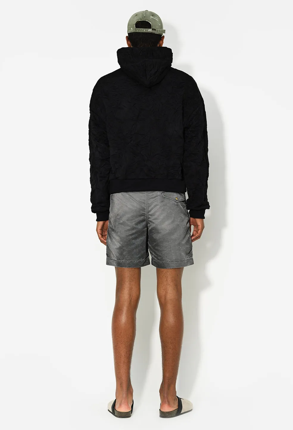 Crinkled Terry Hoodie / Black