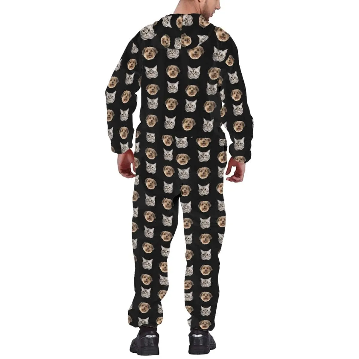 Custom Pet Face Unisex Adult Hooded Onesie Jumpsuits with Pocket Personalized Zip One-piece Pajamas for Men and Women