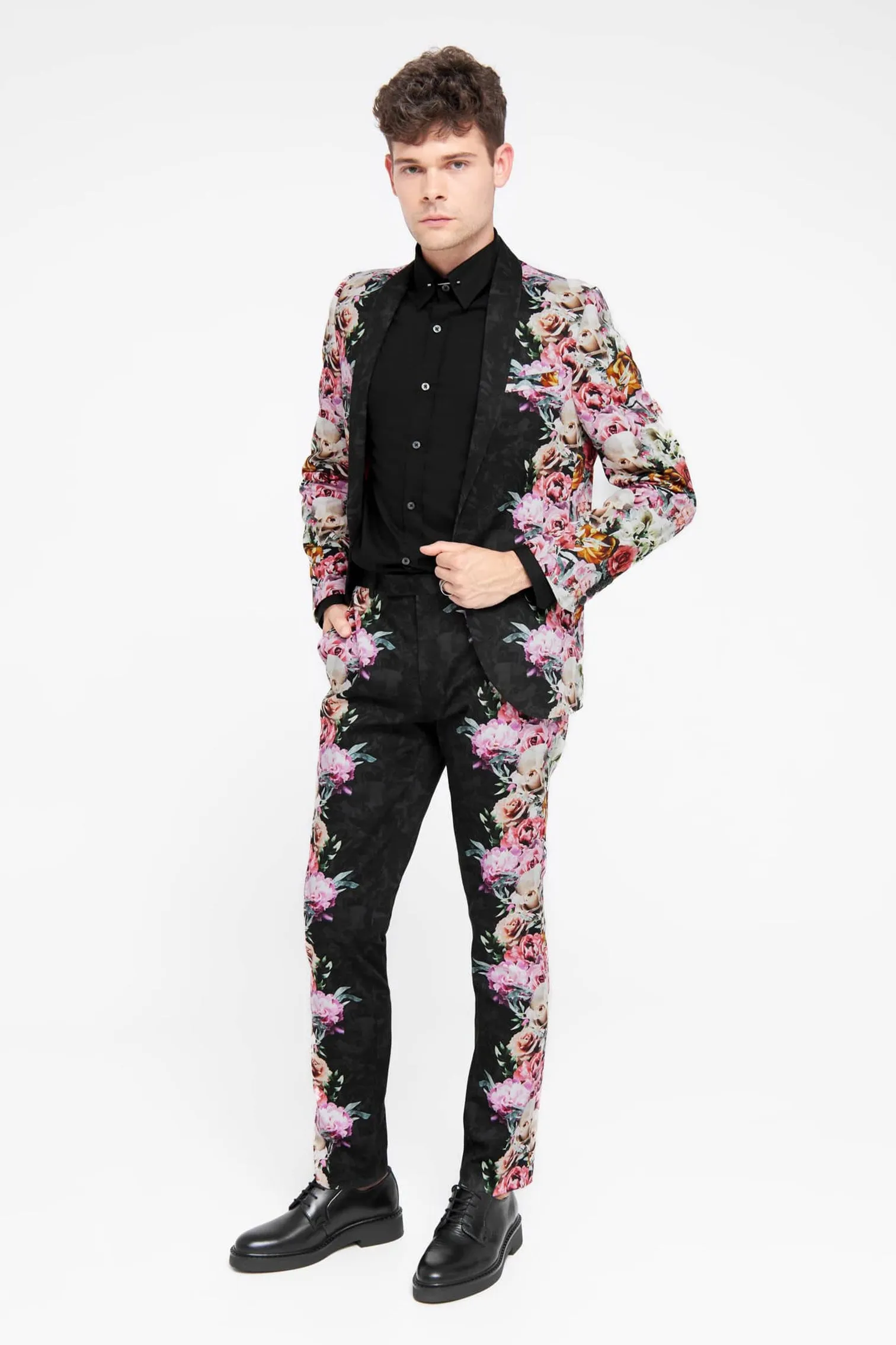 Ikeda Slim Fit Black Cotton Floral Jacket