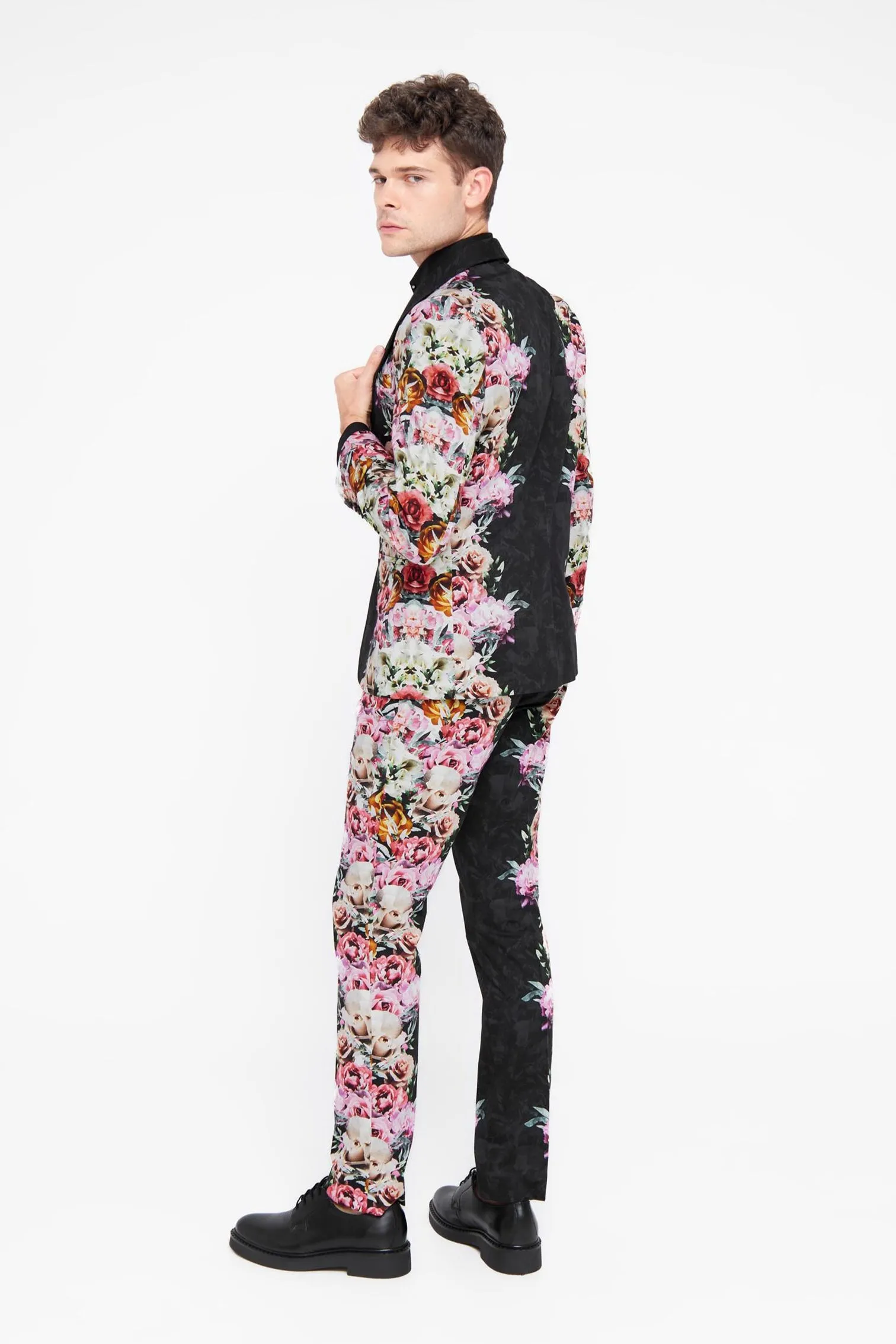 Ikeda Slim Fit Black Cotton Floral Jacket