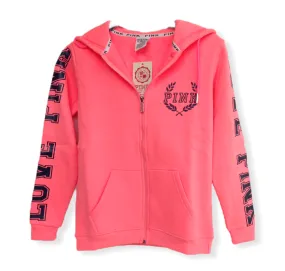 PINK Women Hoodie Jacket - Shoulder Print - Neon Pink