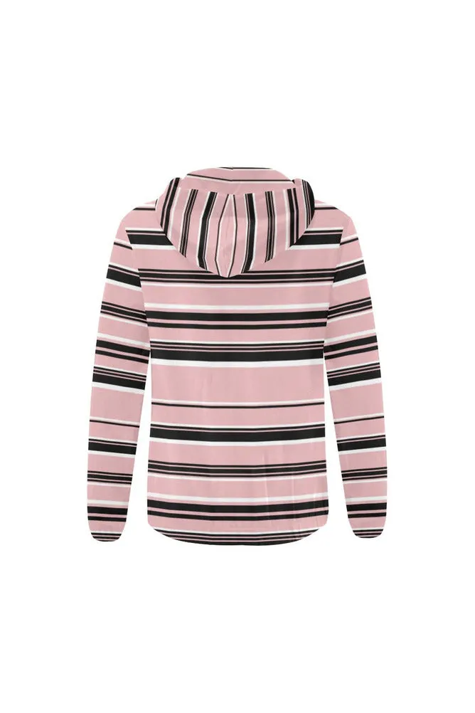 Pressed Rose & Black and White Stripes All Over Print Full Zip Hoodie for Women (Model H14)