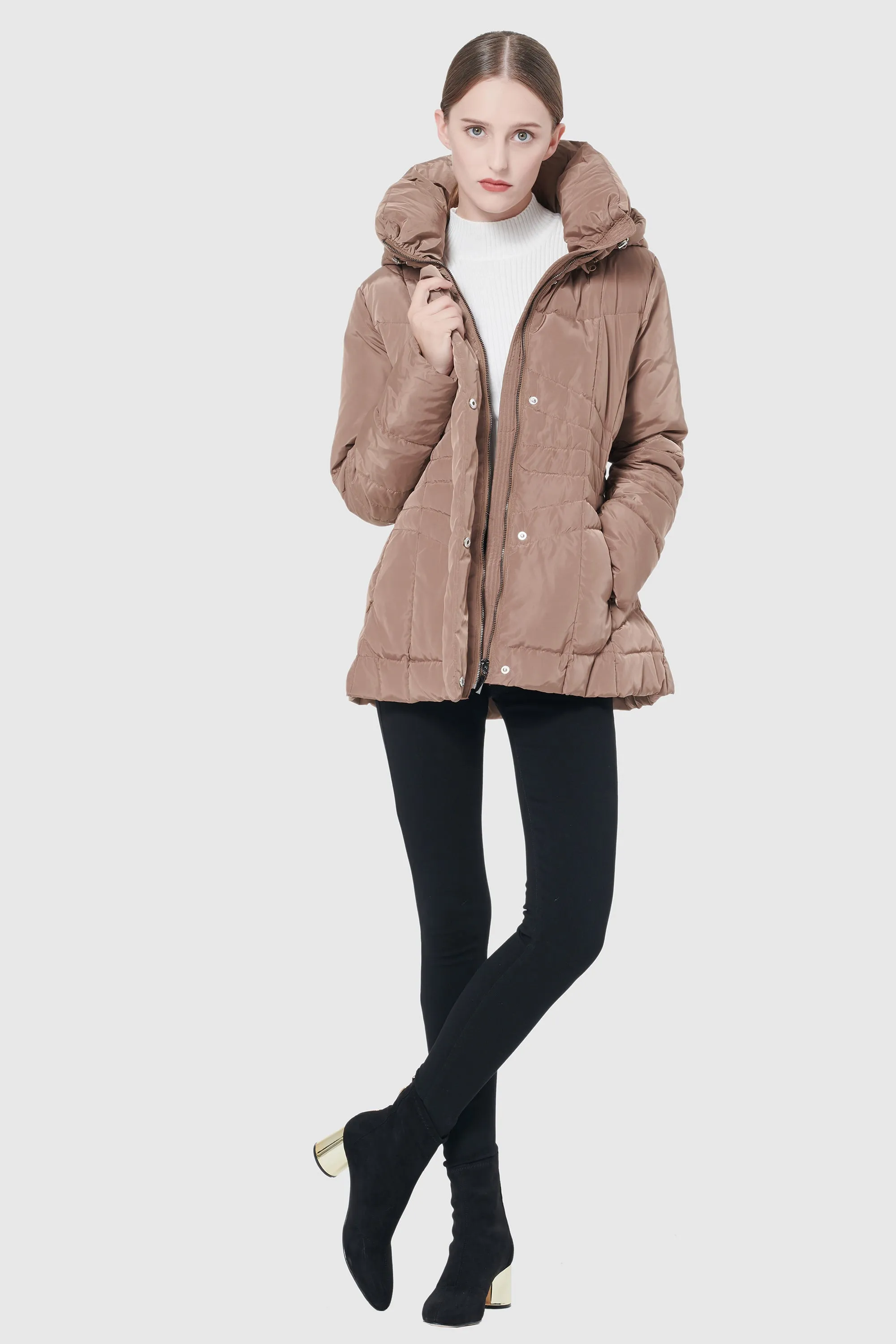 Short Down Coat with Removable Hood