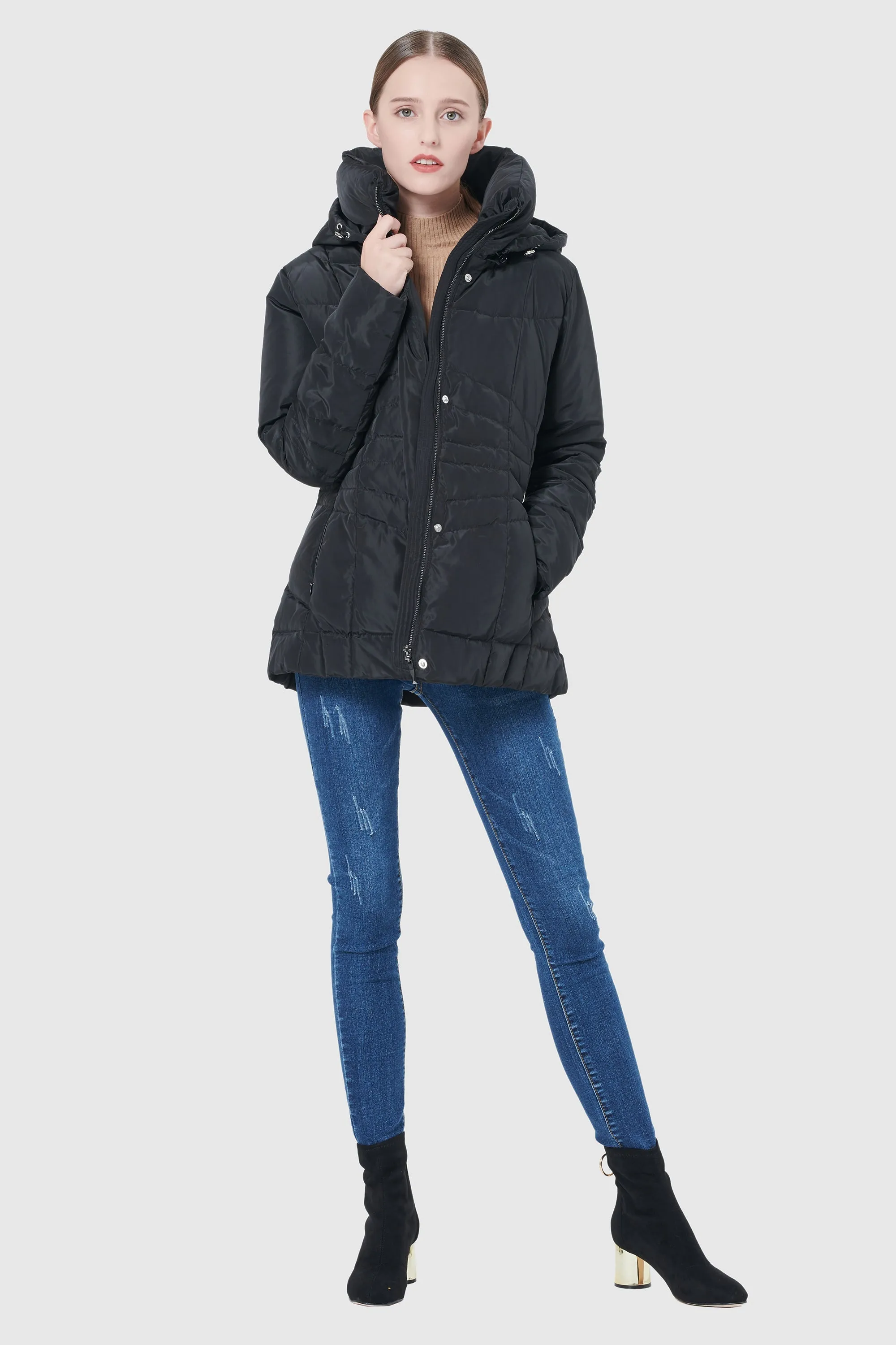 Short Down Coat with Removable Hood