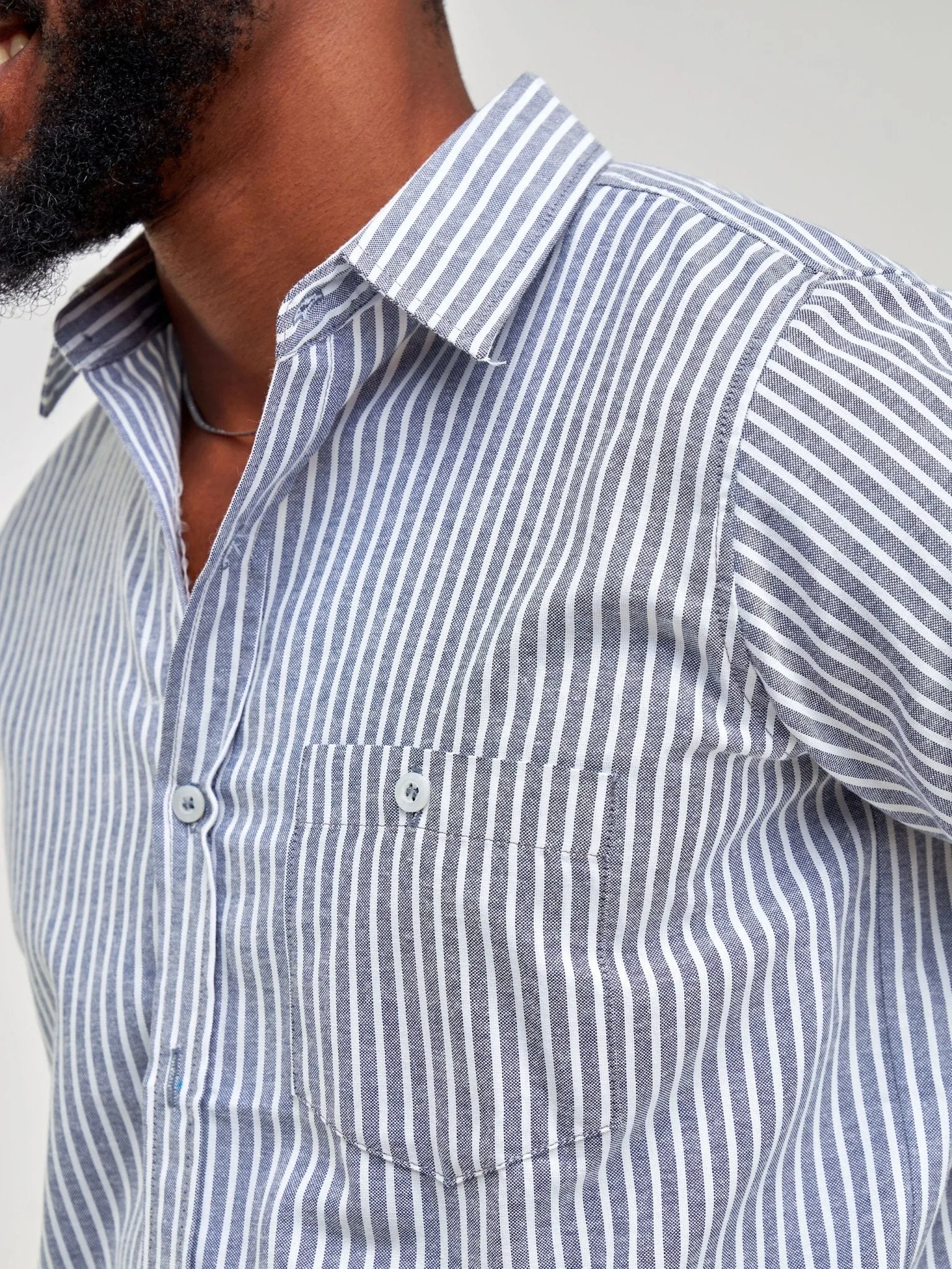 Zetu Men's Cotton Botton Down Stripped  Shirt - Blue